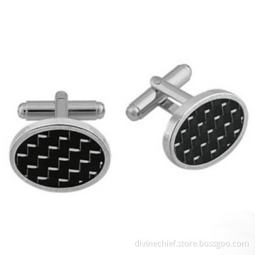 Fashion Men Accessories Cufflinks & Tie Clips, Oval Shape Carbon Fiber Cufflinks